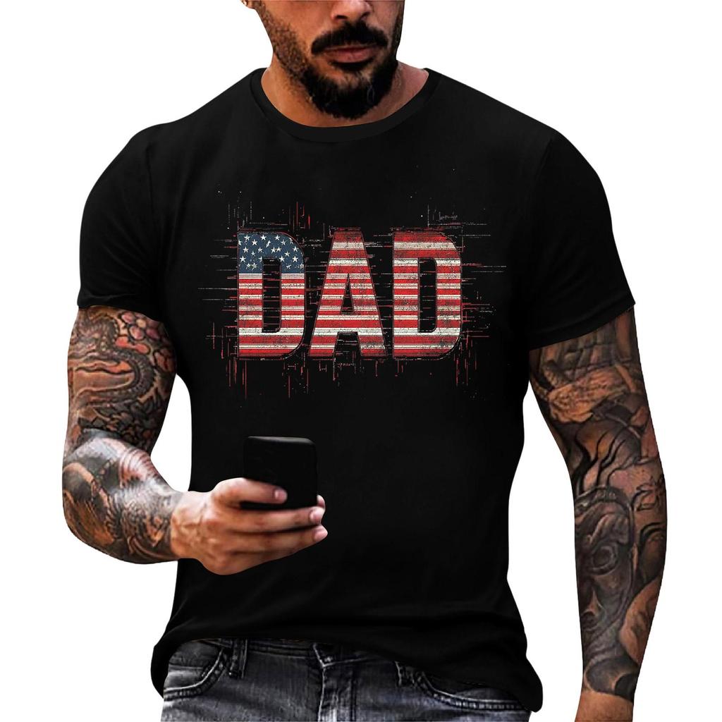 Men's Loose Fit Short Sleeve T-Shirt Dad Print Casual Summer Daily Wear Comfortable Crew Neck Tee for Outdoor Activities