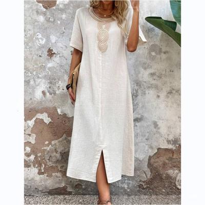 New Women's Summer Round Neck Lace Short Sleeved Loose Dress