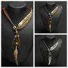 Zinc Zinc Alloy Leather Rope Tassel Necklace Rhinestone Leaves Neck Pendant Golden Feather Necklace  Gift