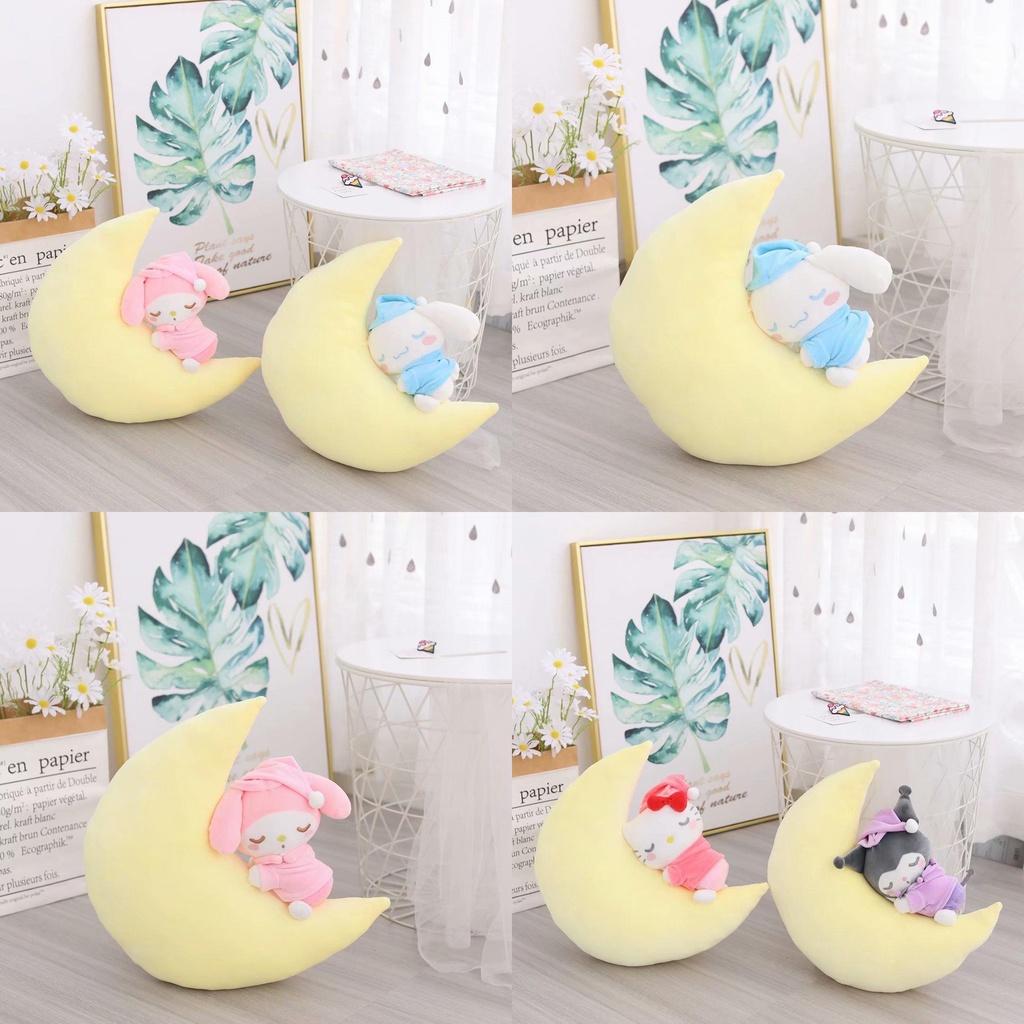 Sanrio Sleeping Moon Plush Toy For Kids Kt Mymelody Cinnamoroll Kuromi Gift