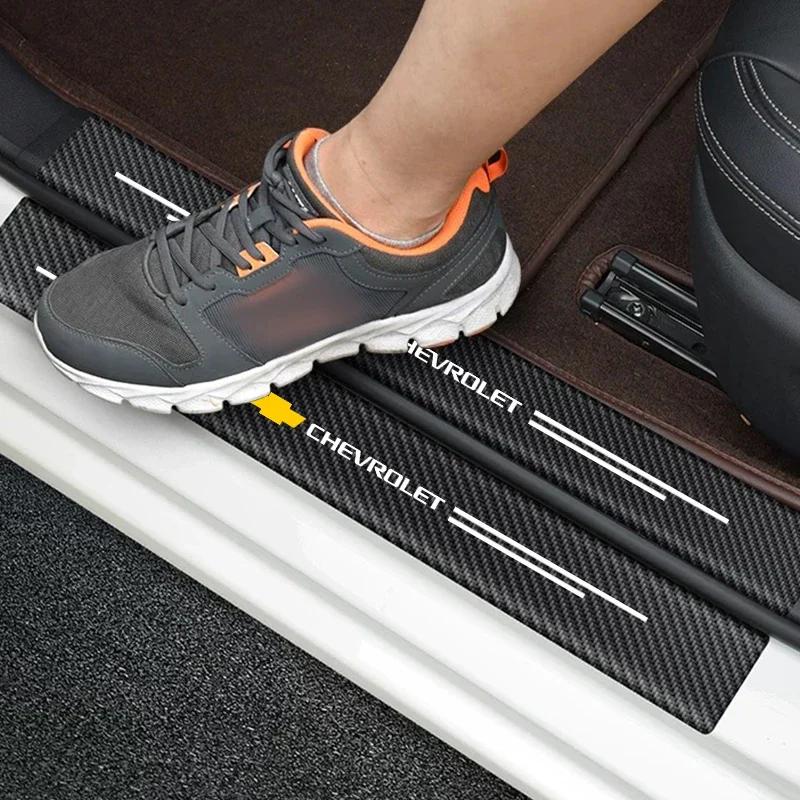 4PCS Car Door Sill Sticker 3D Carbon Fiber Protection Sticker For Chevrolet Silverado Impala Malibu Equinox Cruze Camaro Aveo