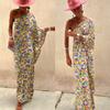 New Dress 2026ins Internet Celebrity Print Slash Shoulder Loose Dress Long Dress