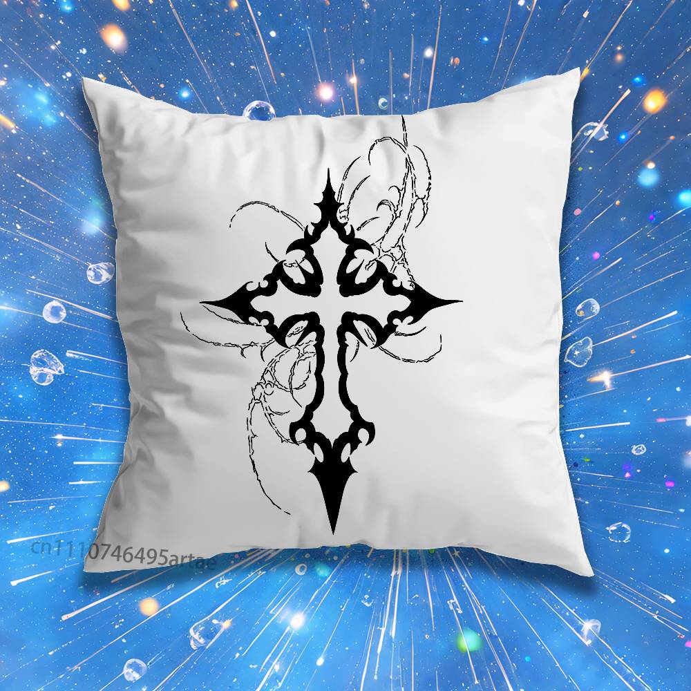 Gothic Cyber Sigil Cross Eyes Cute Cartoon Pillow Case Home BedroomCar Office Decoration Living Room Sofa Cushion Cover Suitable