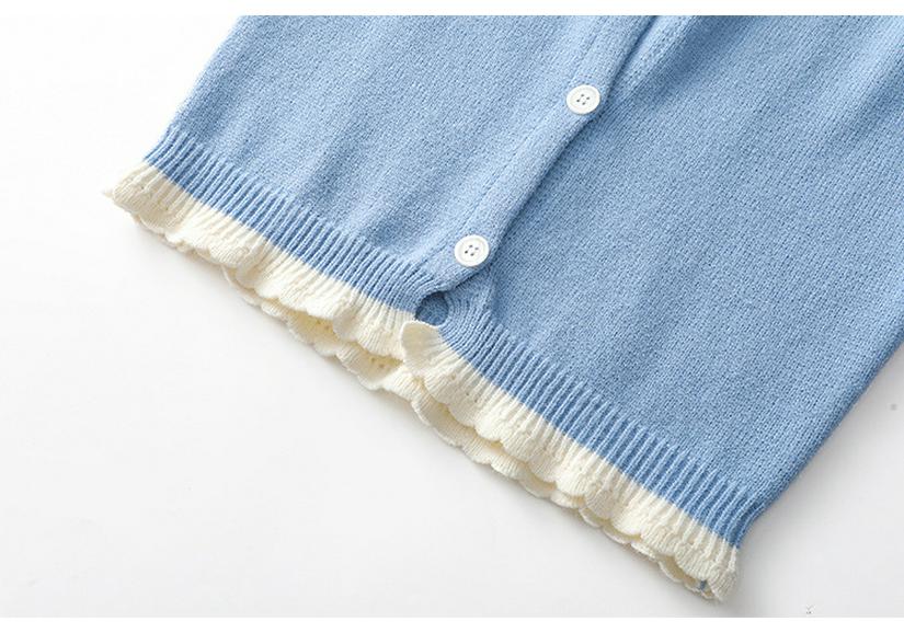 Bai Lu Blue Lace Trim Knit Cardigan: Autumn/Winter Soft, Cozy, Trendy Sweater