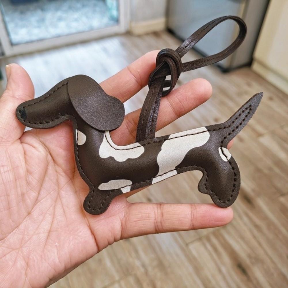 Handmade Puppy PU Leather Key Ring Cute Animal Bag Charm DIY Dachshund Dog Keychain  Keys Ornament