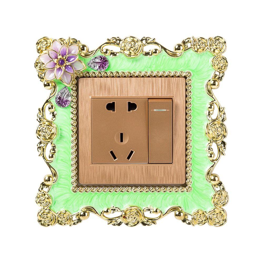 Stil Kunststoff Steckdose Surround Rahmen Einzelne Lichtschalter Abdeckung Wandaufkleber Gold Rand Stecker Dekor