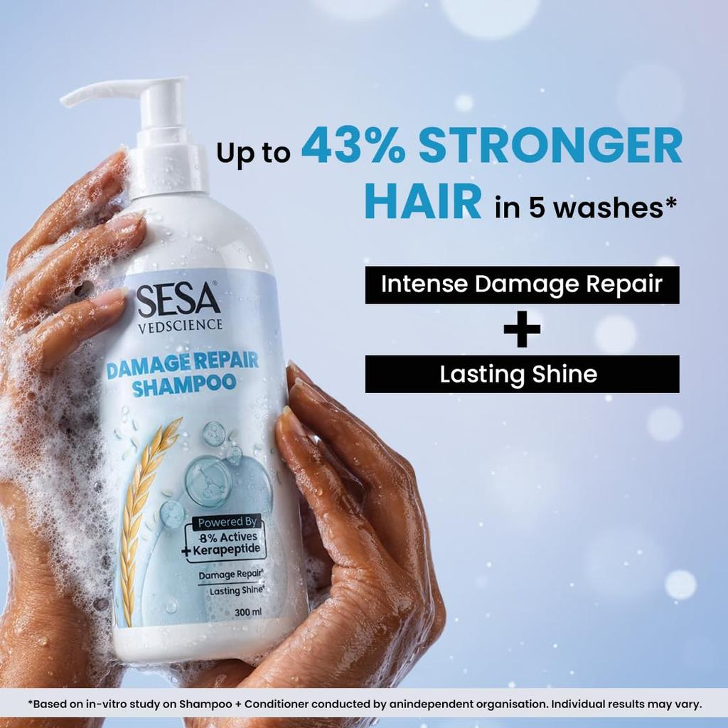 Sesa Damage Repair Shampoo for Dry & Damaged Hair | Gentle Cleansing & Nourishing Care | HydraGloss Technology | Helps Make Hair Smooth & Shiny |