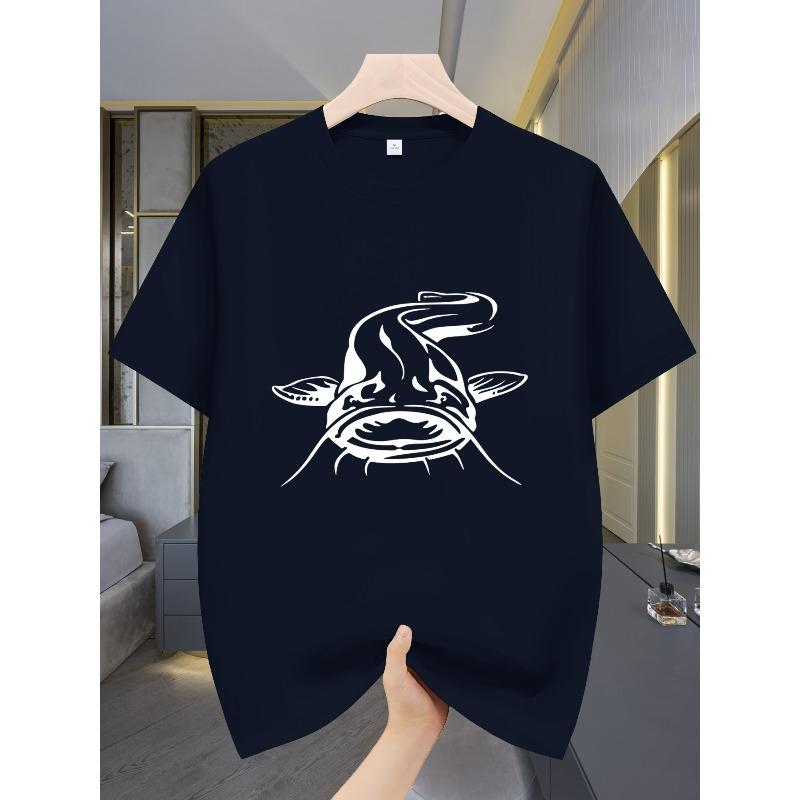 European Sizes Men'S Casual Short Sleeve T-Shirt - Breathable Round Neck Tee with Unique Catfish Design