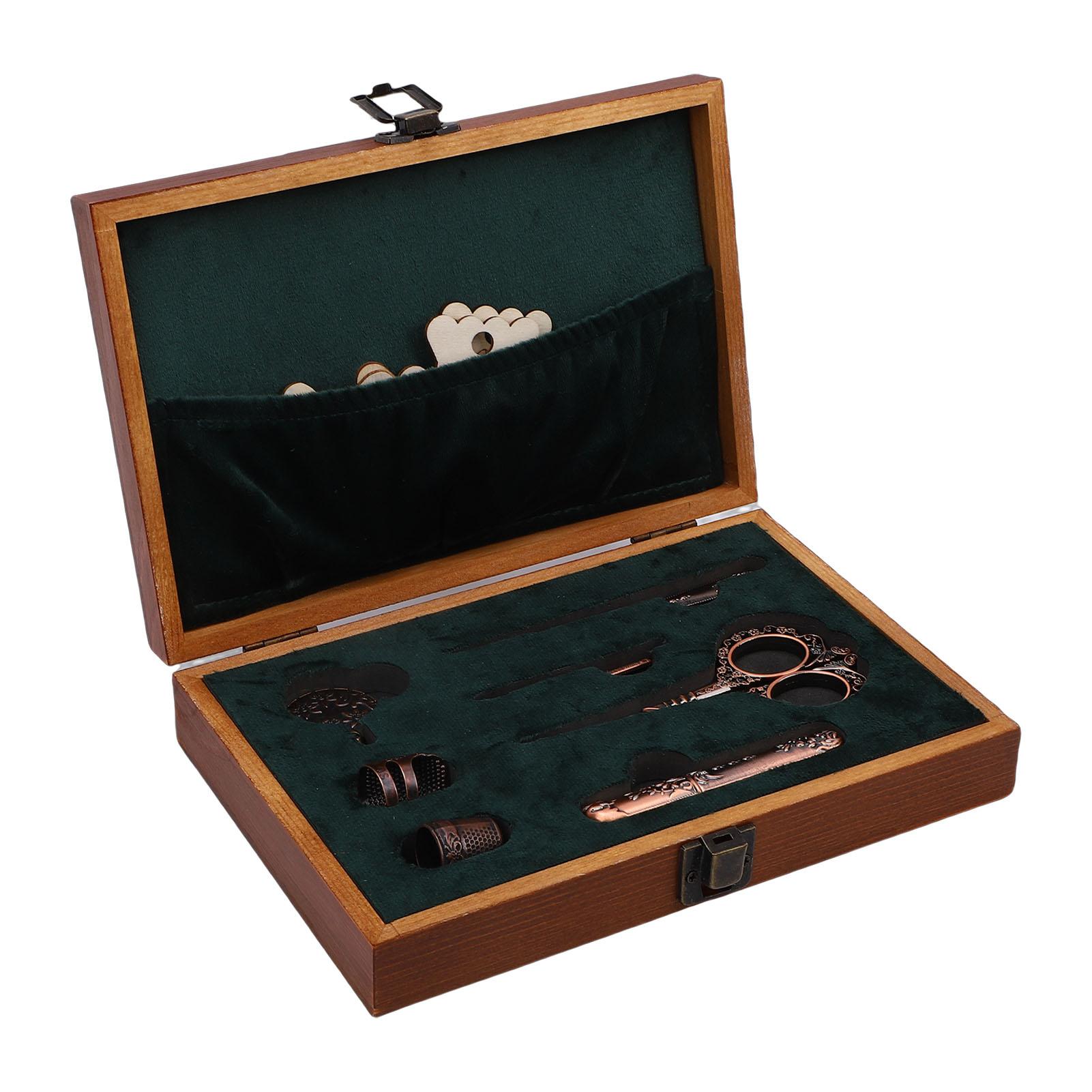 Vintage Embroidery Scissors Kit Antique Sewing Scissors Needles Winding Boards Thimble Awl Threader Thread Cutter with Storage Box