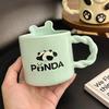 Caneca Panda Cerâmica Relevo Fofa Com Tampa Colher Animal de Desenho Animado Tridimensional Copo de Água Doméstico Lembrancinha Pequena e Fresca