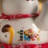 14 Inch Large Ceramic Lucky Cat Ornament Waving Arm Beckoning Cat USB Powered Hand-made Flower Desktop Decoration Fortune Cat