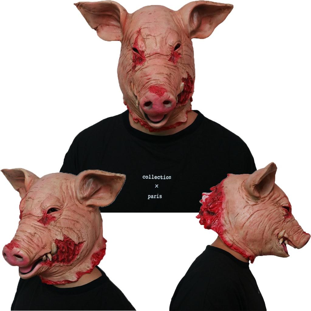 Gruselige Latex-Schweinekopfmaske für Halloween und Maskerade Tier-Cosplay Kapuze