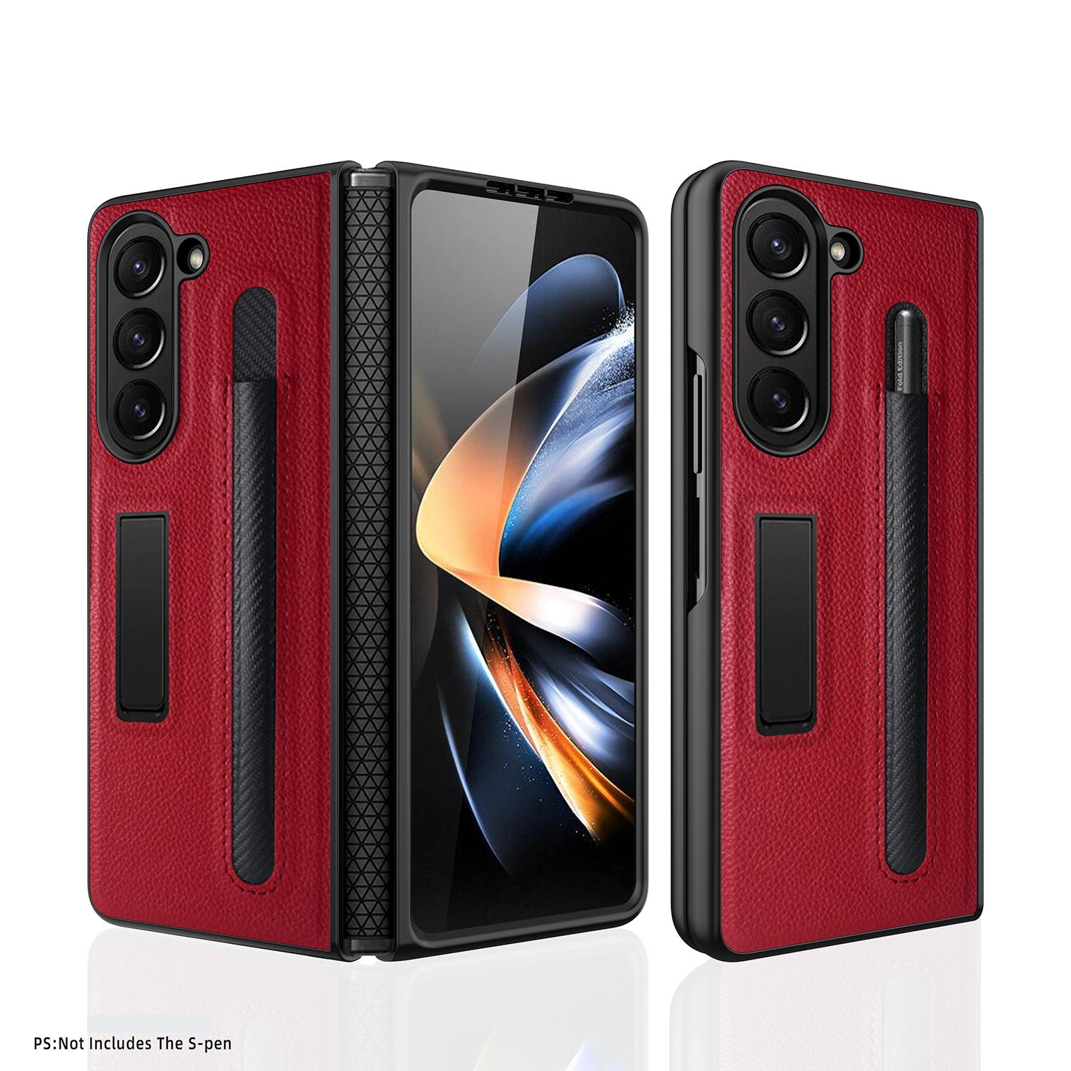 

с гнездом для S Pen для Samsung Galaxy Z Fold 5 чехол шарнир кожаный 360 полный экран защитный чехол Fold 4 3 чехлы магнитная подставка For Galaxy Z Fold 4&Only Case No Pen красный