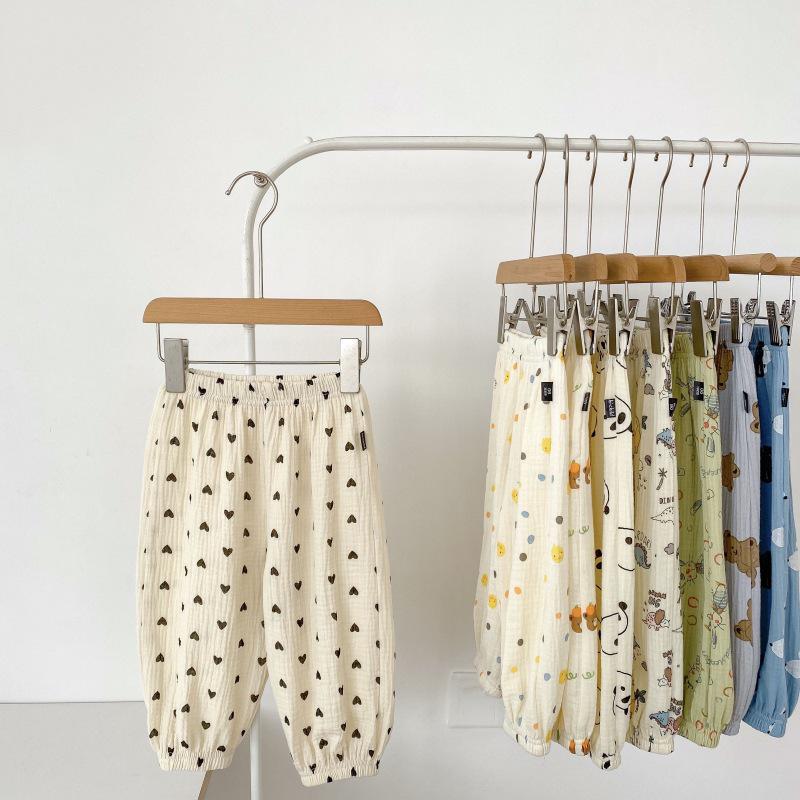2024 Kids' Summer Lightweight Cotton Linen Mosquito-Proof Casual Pants with Versatile Cuffed Lantern Design