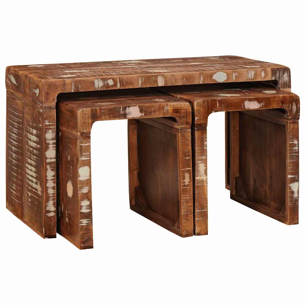 Nesting Table Set 3 Pcs Brown Solid Upcycled Wood