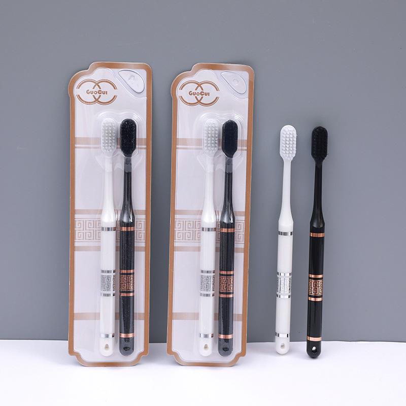 Elegant Soft Bristle Toothbrush Set: Black & White Design for Adults, Students, and Couples
