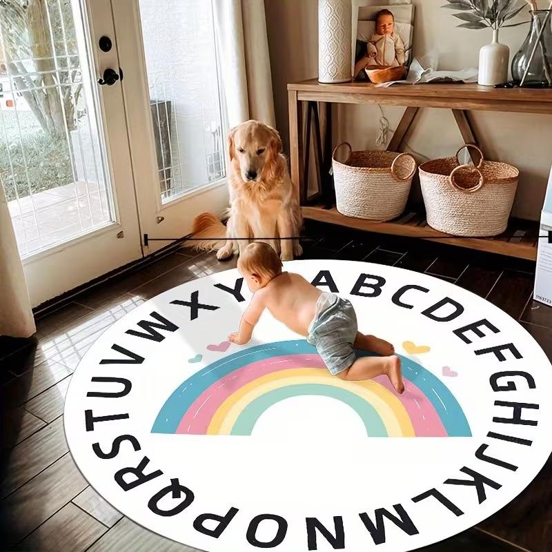 Rainbow Alphabet Play Mat - Area Mat with Colorful Letter Design,round Rug for Bedroom, Classroom Kids Play and Reading Area Rug