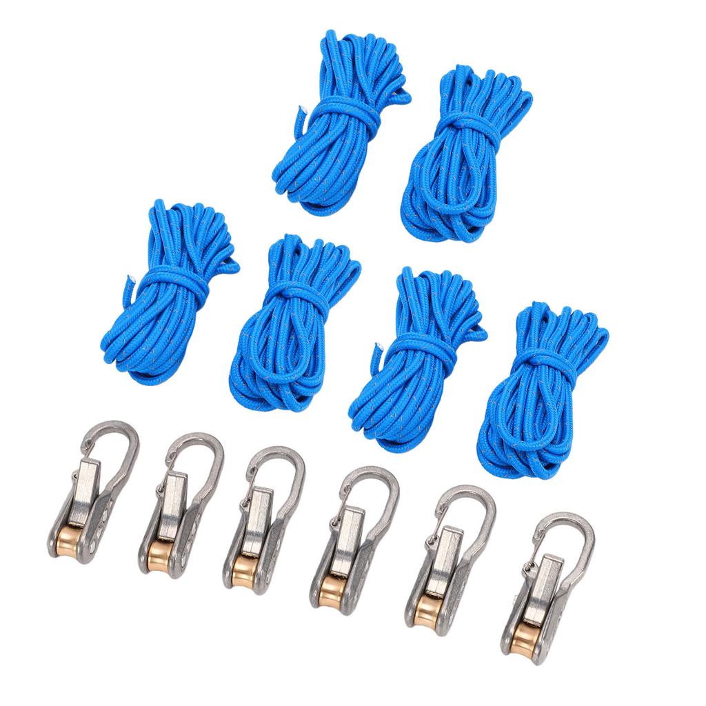 6 Set Rope Tightening Tool High Strength Tie Down Rope with Roller Tensioner for Camping Boating Home Use