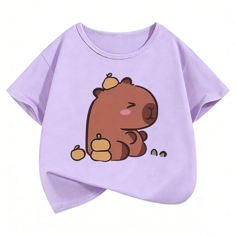 Cute Capybara Pattern Children's T-Shirt Summer Short Sleeve Cartoon Casual Animal Clothes for Boys and Girls