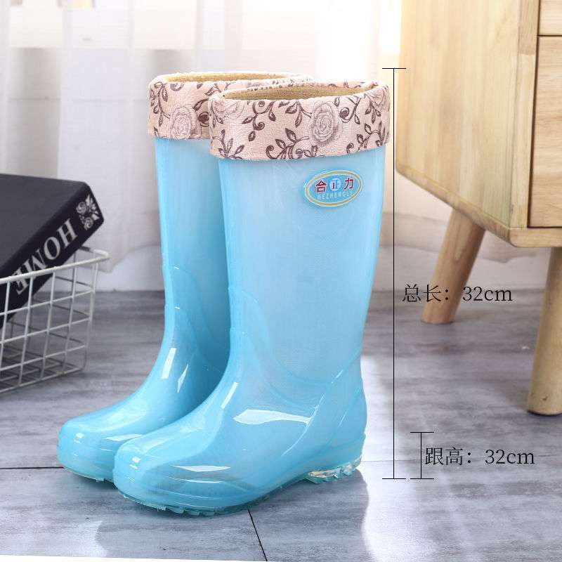Fashion rain shoes women's tall tube without mesh rain boots non-slip waterproof shoes with cotton medium tube quick-drying water boots rubber