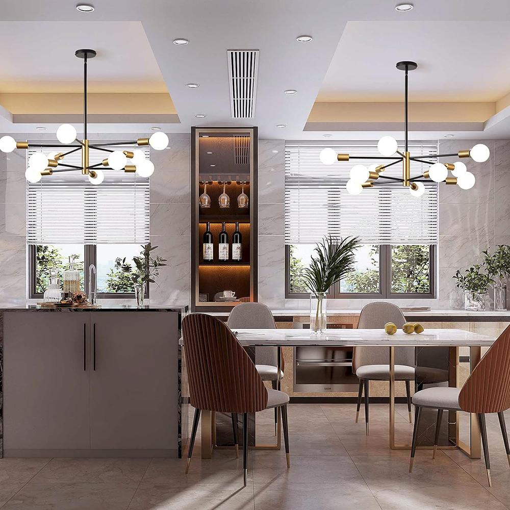 Modern Sputnik Chandeliers Light, 6/8/10/12-Light Chandeliers for Dining Room, Height Adjustable Ceiling Lights Farmhouse Chandelier for Kitchen