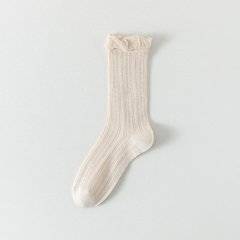 Chaussettes d'été pour femmes, Hautes, Fines, Respirantes, Chaussettes en coton sans couture en dentelle, Chaussettes pour femmes couleur unie en maille absorbant la transpiration