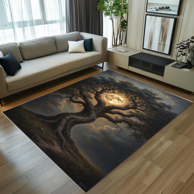 2D Magical Moon Tree Area Rug Life Tree Soft Non-Slip Large Floor Carpet Nature Home Decor for Bedroom Gamer Room Living Room