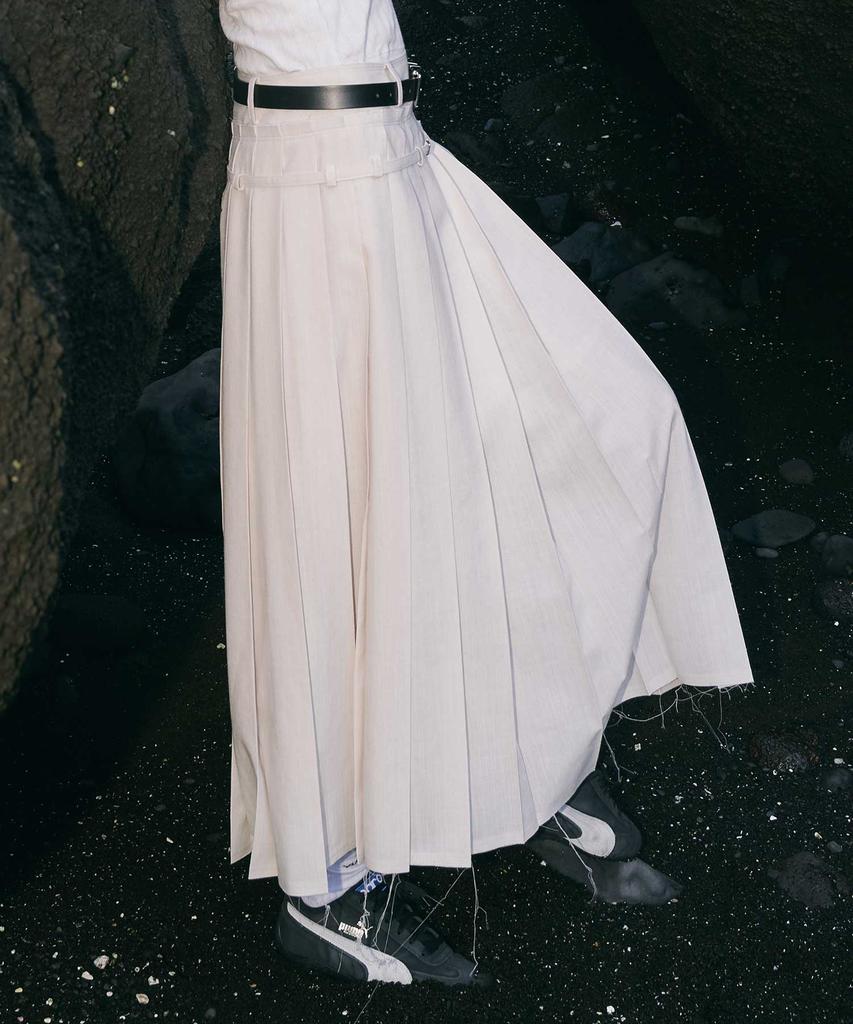 Yusentig Belted Pleated Skirt Ivory Aw4Ms46403