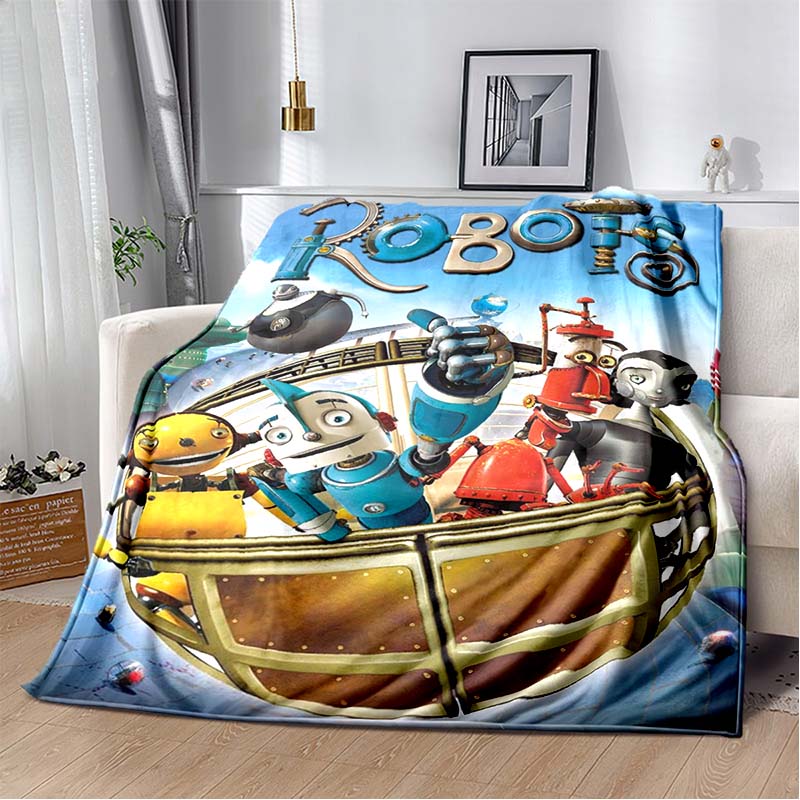 Robot Dreams Cartoon Robot Flannel Throw Blanket Retro Sci-Fi Spanish Anime Sofa Cover Home Decor Gift For Movie Lovers