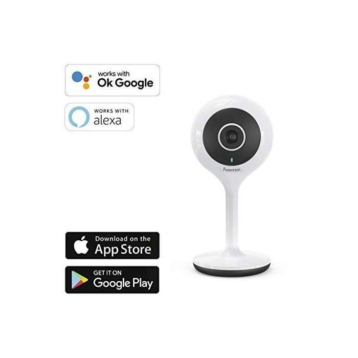 Hama caméra wifi (1080p, avec appel, détectection mouvement et vision nuit, intérieur) blanc/gris