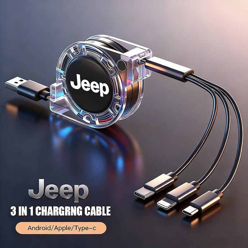 Car Interior Phone Charging Cable 3 In 1 Retractable Data For Jeep Grand Cherokee Wrangler JK Gladiator Compass Renegade Patriot AKL1