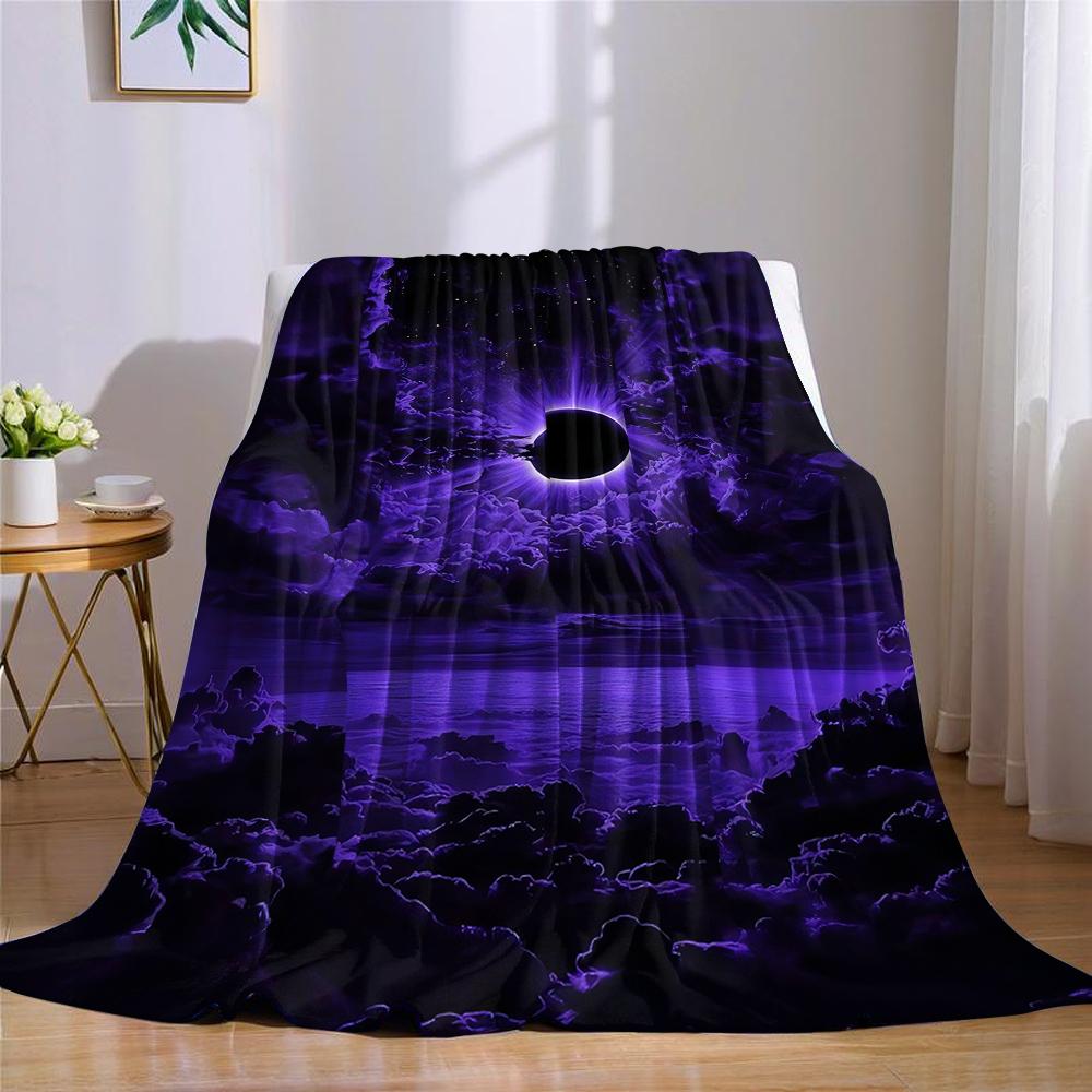 Violet Eclipse Sky Flannel Blanket Warm Soft Halloween Christmas Couch Warm Cozy Decorative Decor Gift for All Season