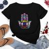 Hamasa Hand der Fatima Print Damen T-Shirts Lucky Hamsa Hand Harajuku Unisex T-Shirts Sommer Kurzarm Schwarzes Top Tees Weiblich