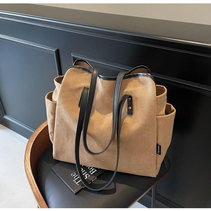 

Холщовая сумка женская большой вместимости новая осенне-зимняя повседневная на плечо сумка для поездок на работу универсальная модная сумка-тоут коричневый