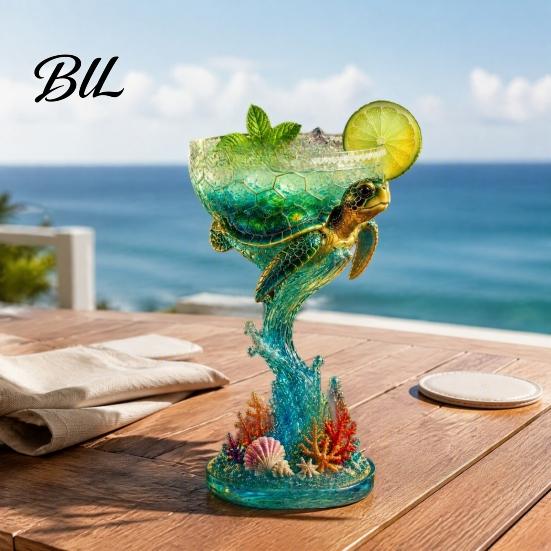 Figurina Animale in Resina Dipinta a Mano Tazza di Vetro Tema Oceano Tropicale 3D, Pappagallo Artistico e Regali Personalizzati Design Tartaruga, Colorata Decorativa