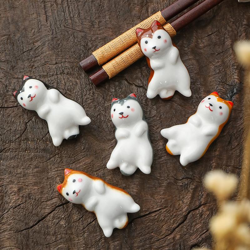 5pcs Ceramic Dog Chopstick Rack Knife Spoon Chopstick Holder Pen Rest Pillow Kitchen Tabelware Table Decor