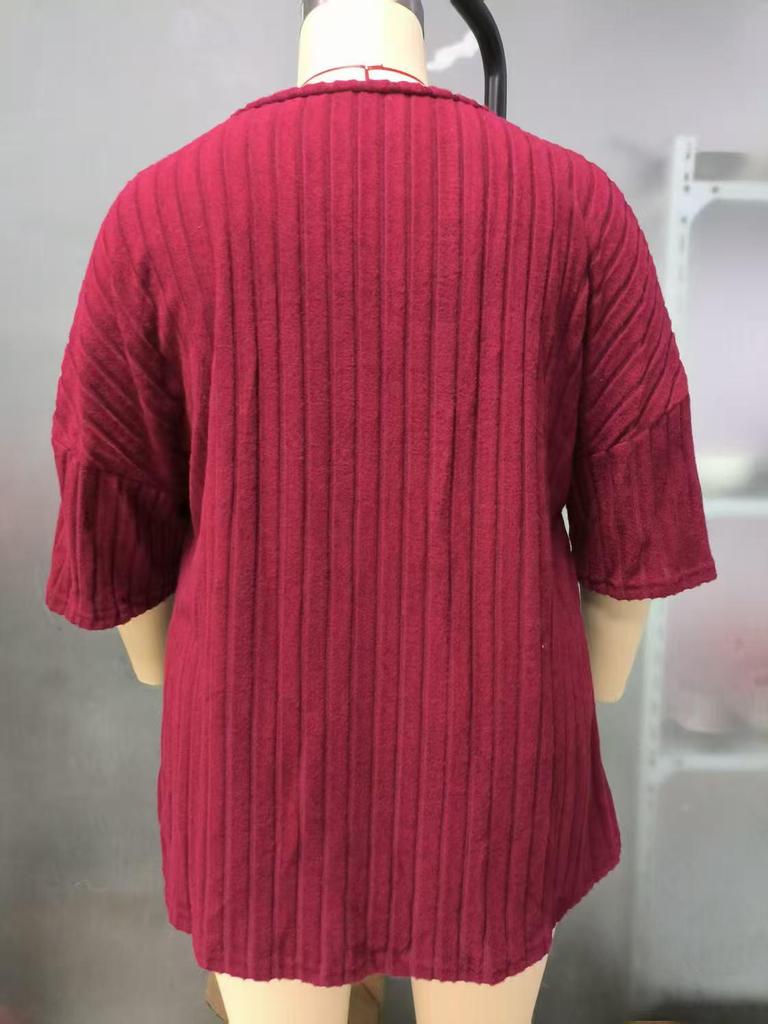 2025 Spring/Summer European & American Fashion Casual Women's Solid V-neck Pocket 3/4 Sleeve T-shirt