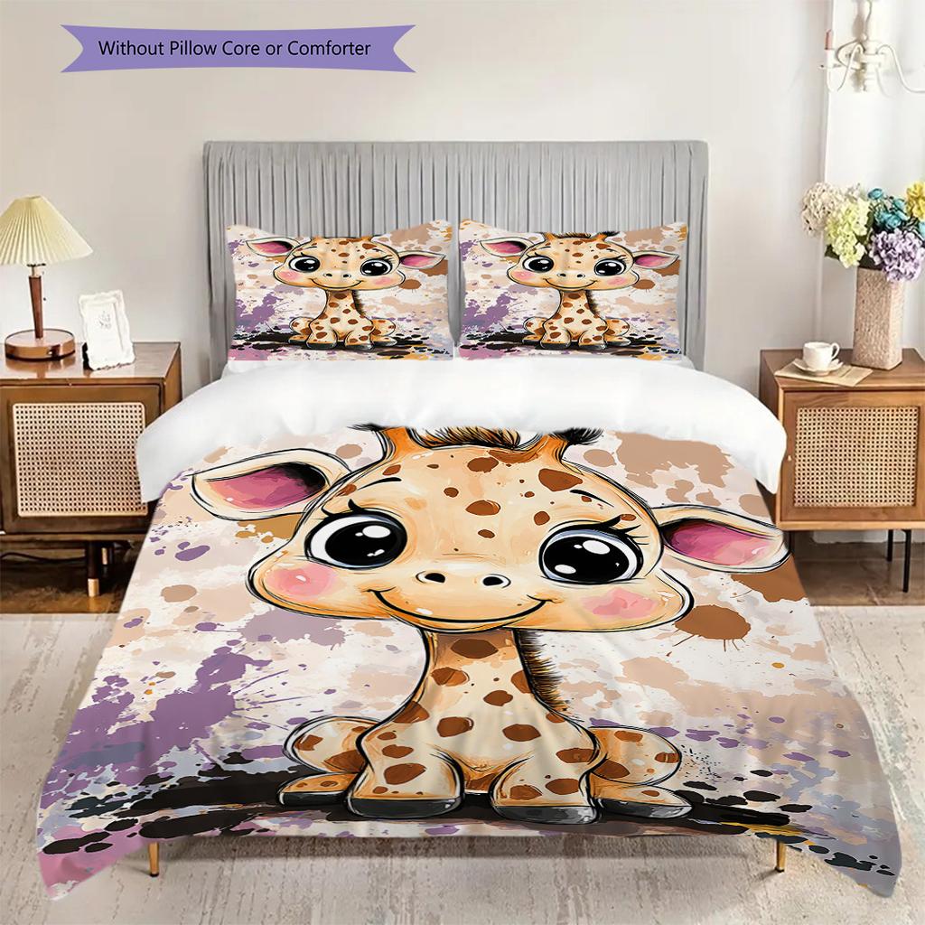 Starry Sky Giraffe Pattern Bedding Quilt Set Quilt Cover Pillowcase Home Decoration Birthday Gift (1 * Duvet Cover + 2 * Pillowcase, Without Core)