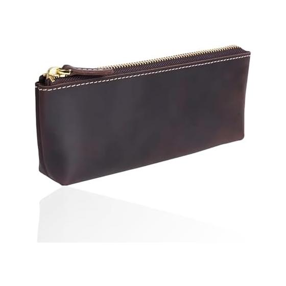 Kamenobori Bag Making Co. Leather Pen Case - Large Capacity, Simple, Adult, Stylish, Genuine Leather Pen Box, Lightweight Business, Genuine Crazy