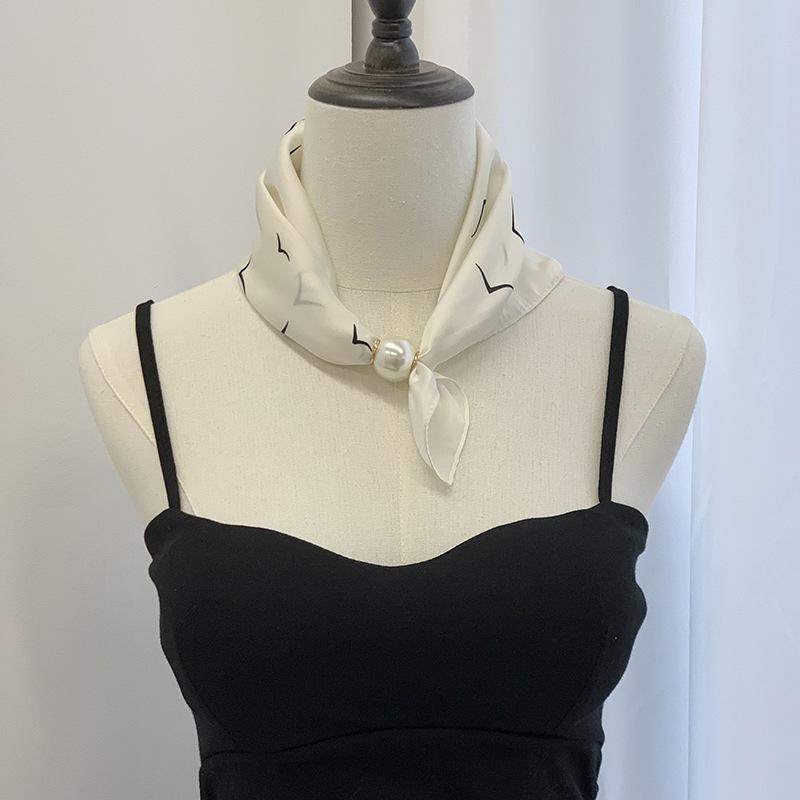 Silk scarf new pearl necklace spring and summer thin magnetic buckle lazy silk scarf women's pendant scarf collarbone chain