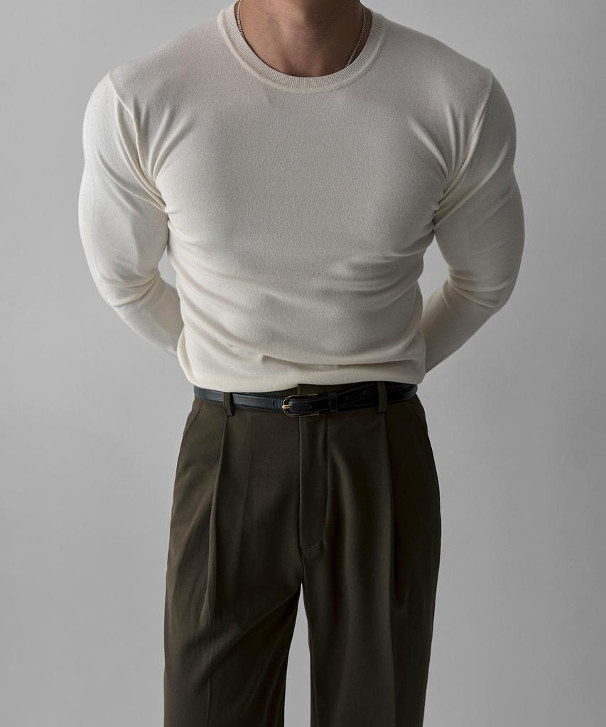 BOWLOW PRODUCT Essential Round Neck Muscle Long Sleeve Knit [Ivory]