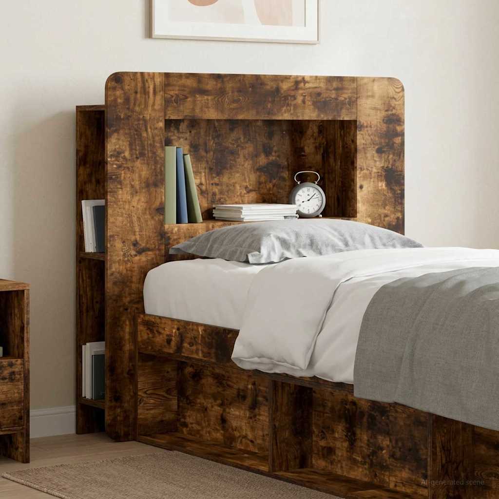 Headboard Cabinet with Storage Smoked Oak Wood Based Material