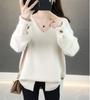 Autumn and Winter Women's V-neck Knitted Sweater Loose Button Solid Color Sweater for Women