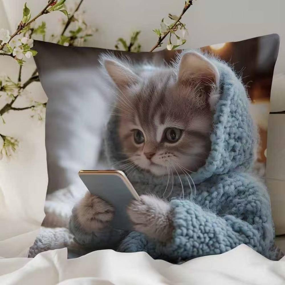 Sofa Pillow Pillowcase Skin-friendly Short Plush Cute Animal Cat Pillow Cover Living Room Cushion Cover Without Core