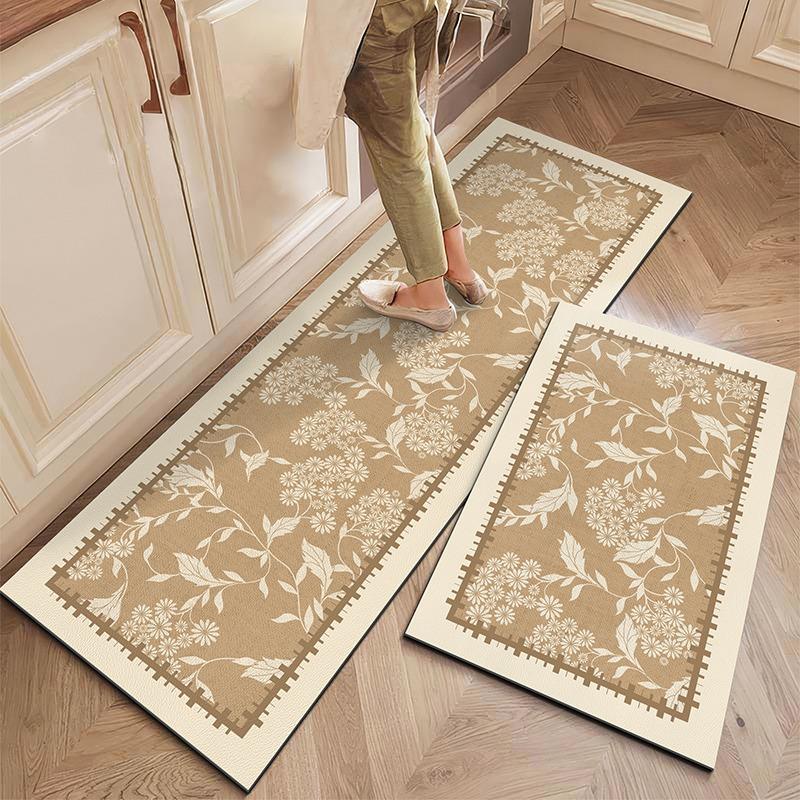 

ПВХ Кухонный Ковер Кожаный Водонепроницаемый Напольный Коврик Маслостойкий Нескользящий Длинные Коврики для Ног Пасторальный Стиль Цветок Домашний Декор Ковер 50x80cm