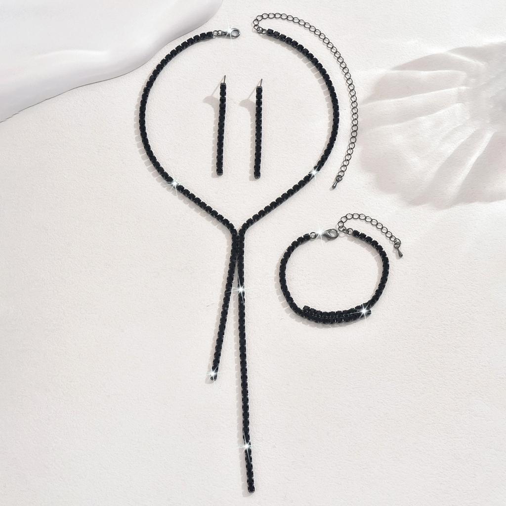 Women Rhinestone Necklace Earrings Bracelet Jewelry Set for Wedding, Party Festival Gifts