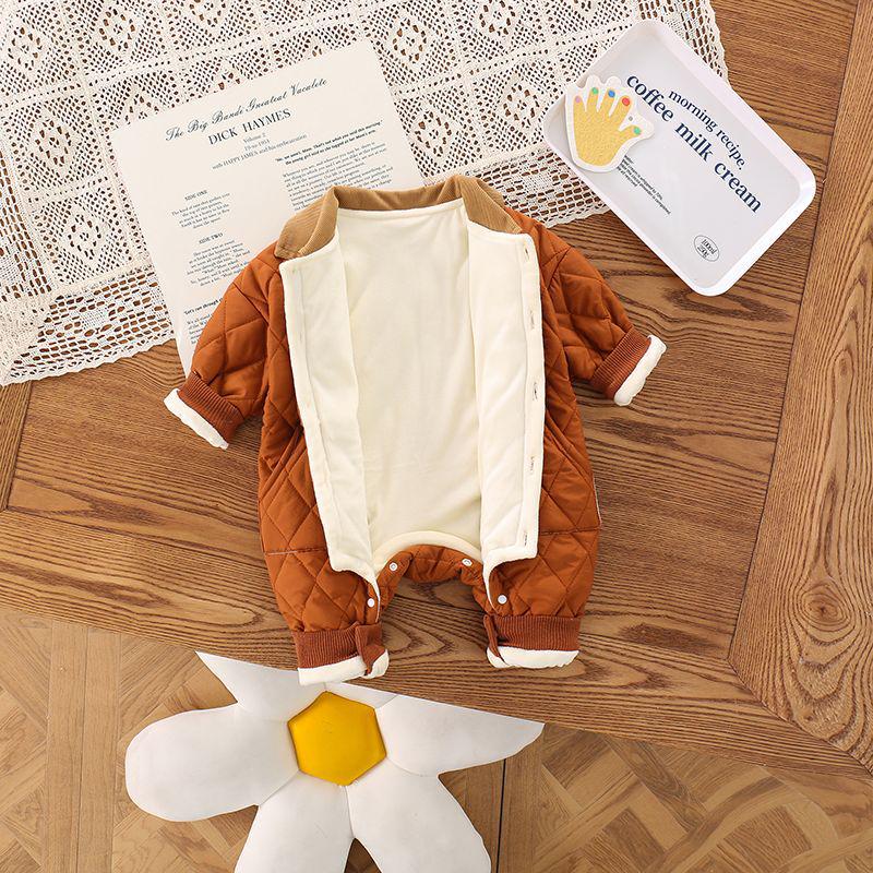 Newborn Fleece Romper - Quilted Cotton Bear Suit for Autumn/Winter