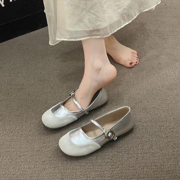 

Mary Jane women s shoes 2025 autumn new round head soft leather soft sole one word French shallow mouth single shoes with skirt women s shoes 35 серебряный