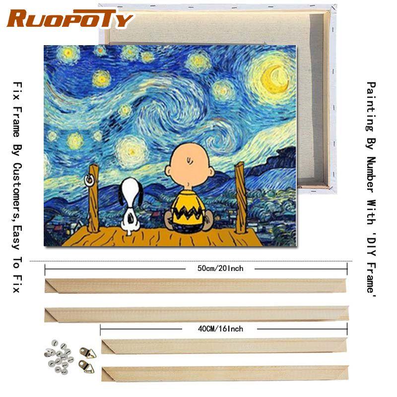 RUOPOTY With DIY Frame Abstract Painting DIY Painting By Numbers Acrylic Paint Handmade Oil Painting On Canvas For Wall Art 40x50CM