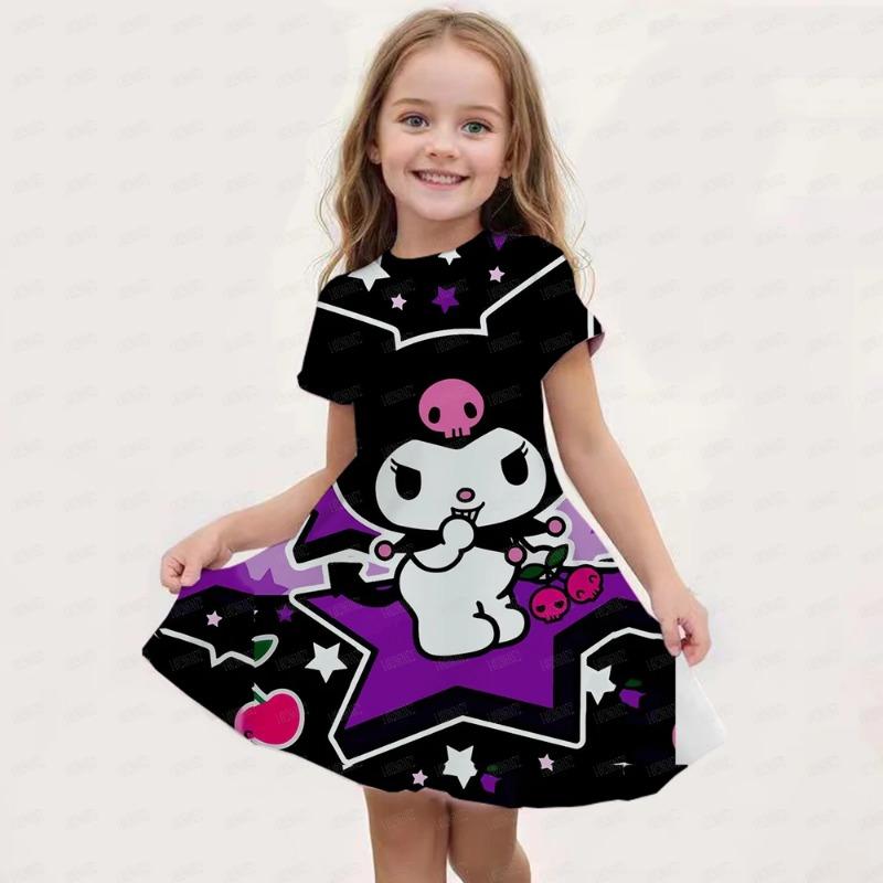 Hello Kitty Kuromi Summer Dress Girl Dresses Children Dresses Kawaii 3d Cartoon Print Cute